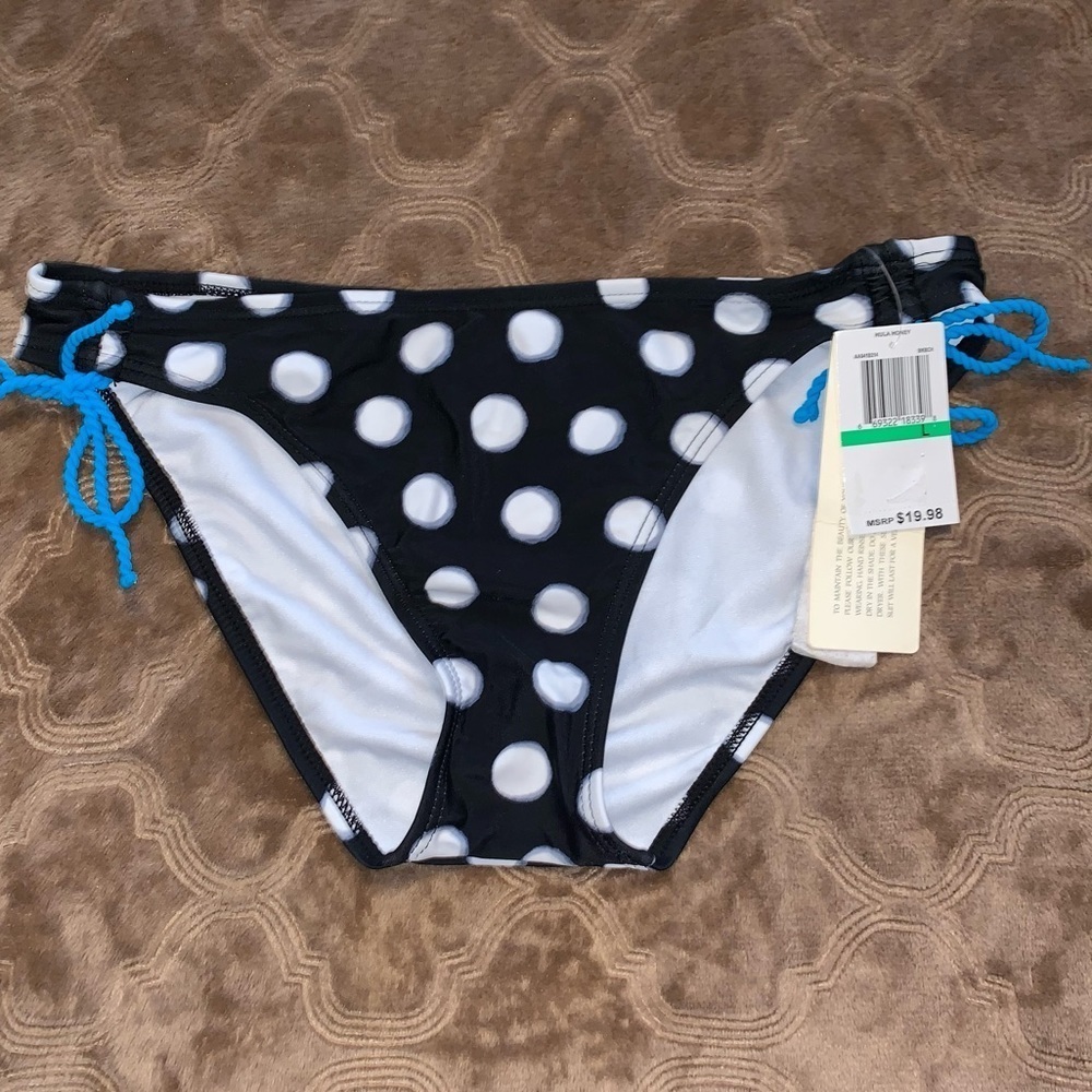 Hula Honey Bikini Bottoms, black & white polka dot, size Large